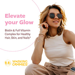 Graphic illustrating hair, skin, and nails benefits of HSN Gummies