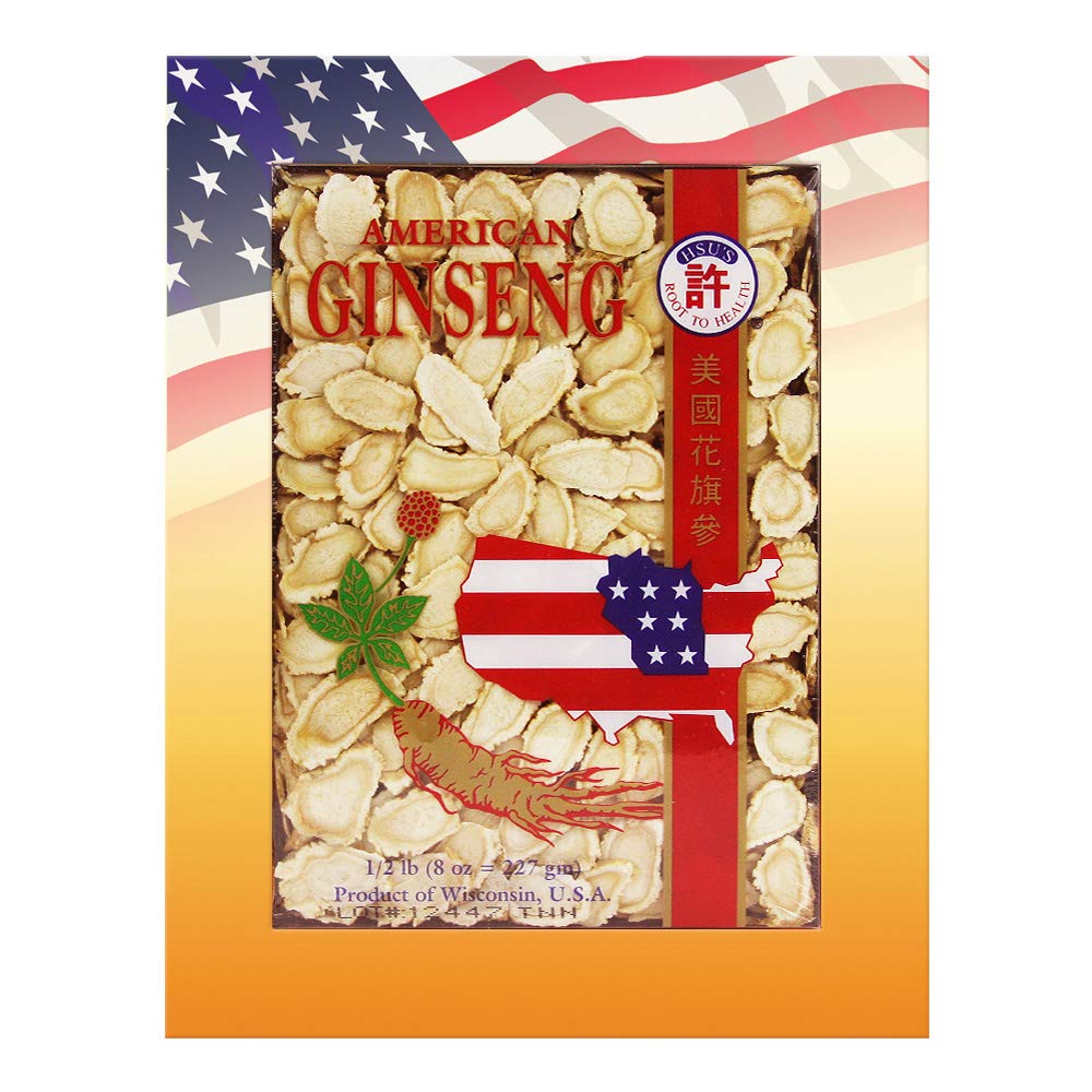 Hsu's Ginseng SKU 126LL-8: Medium Wisconsin American Ginseng slices in packaging
