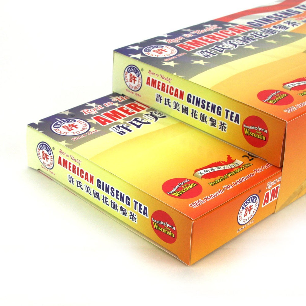 Packaging illustration of Hsu's American Ginseng Tea Bags 40-count
