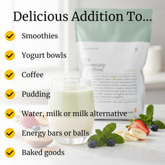 Vanilla protein powder being blended in water