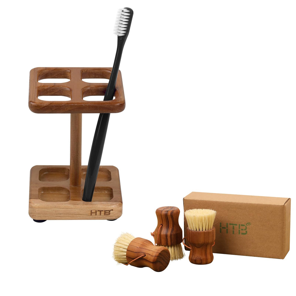 HTB Teak Dish Scrub Brush 3-piece set front view