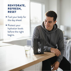 HTWO Memphis Aquifer label communicates clean sourcing and vegan, BPA-free packaging.