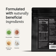 Close-up of 40g vegan protein serving for Huel Black Edition Salted Caramel
