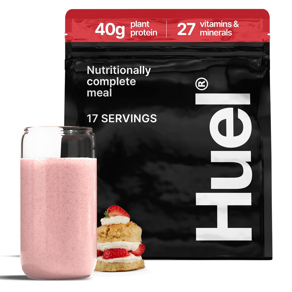 Canister of Huel Black Edition Strawberry Shortcake 40g vegan protein powder