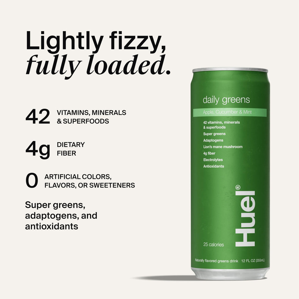 Huel Daily Greens 12 oz bottle in 12-pack carton