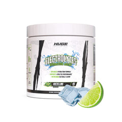 Huge Supplements Electrolytes Powder Arctic Lime bottle pour supports on-the-go hydration during workouts.