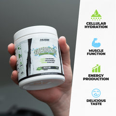 Huge Supplements Electrolytes Powder Arctic Lime glass with drink ready post-workout.