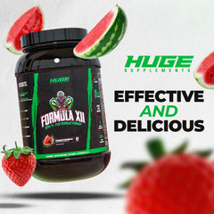 Huge Supplements Formula XII post-workout glass conveys recovery-friendly drink after training sessions.