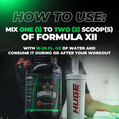 Huge Supplements Formula XII serving spoon emphasizes easy dosing for consistent energy and hydration.