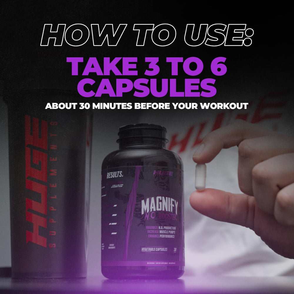 Huge Supplements Magnify Pump brand packshot underscoring trusted, science-backed formula