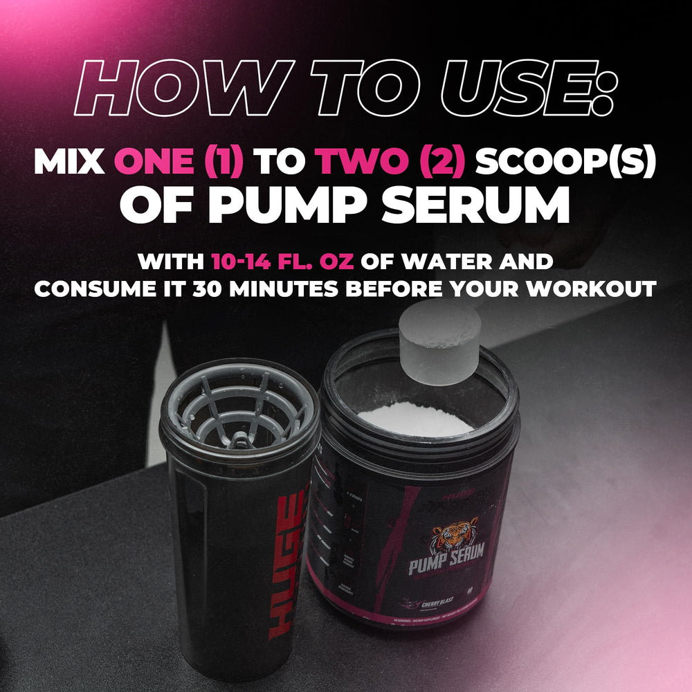 Huge Supplements Pump Serum Cherry Blast bottle packaging and branding for easy identification.