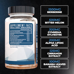 Huge Supplements Utilize GDA bottle close-up showing premium formula with berberine and cinnamon.