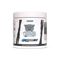Huge Supplements Wrecked Core blue raspberry tub ready for energizing workouts