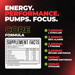 Wrecked Core label closeup, showcasing key ingredients for focused workouts.