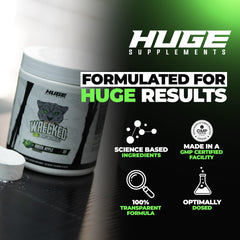 Huge Supplements Wrecked Core powder being mixed in water for a pre-workout.