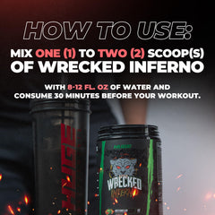 Huge Supplements Wrecked Inferno ingredients label highlights L-Carnitine and caffeine