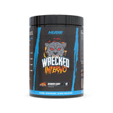 Huge Supplements Wrecked Inferno tub front shows bold energy label.