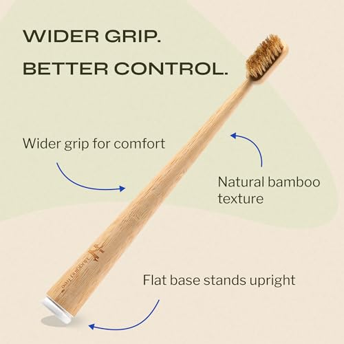 Bamboo toothbrush standing upright with wide base