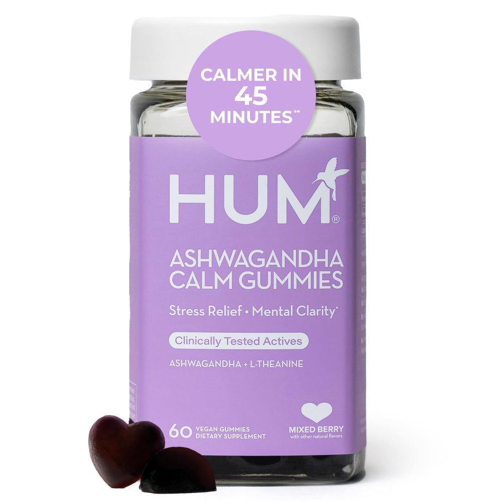 Hero shot of HUM Calm Ashwagandha Gummies with mixed berry flavor