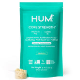 HUM Core Strength vanilla protein powder bottle with plant protein for daily workout fueling.