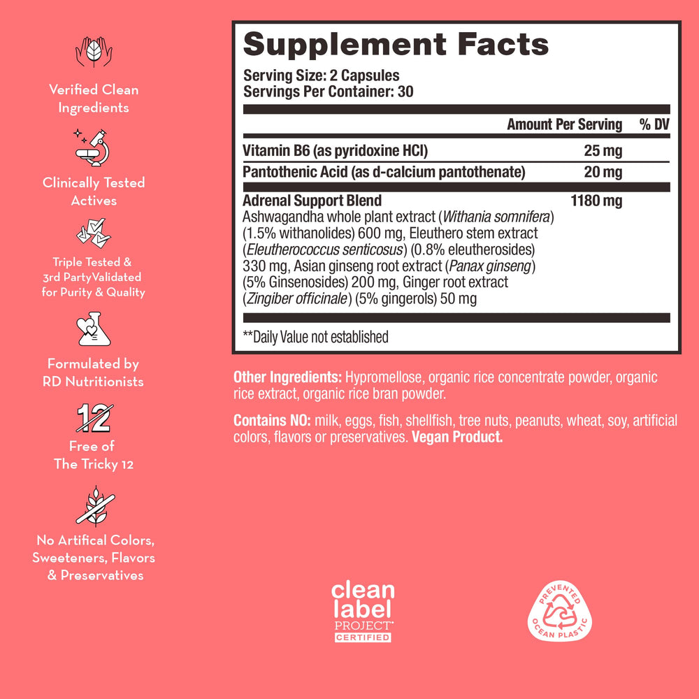 Ginger, ashwagandha, and rhodiola in the formula