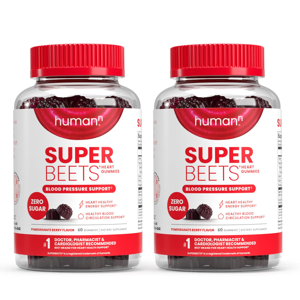 Bottle of humanN SuperBeets Heart Gummies in Pomegranate Berry flavor