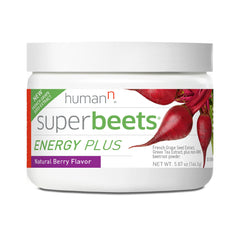front view of HumN SuperBeets Energy Plus berry flavor tub