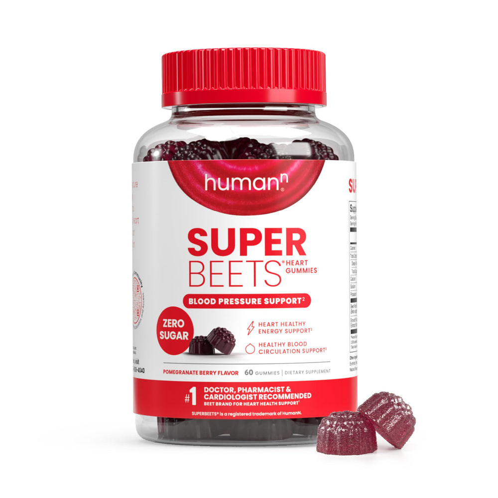 HumanN SuperBeets Heart Gummies pomegranate berry flavor package and gummies