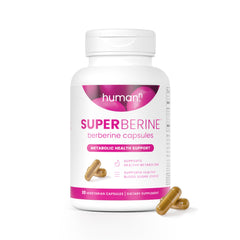 Hero image of Humann SuperBerine berberine supplement bottle with 30 capsules.