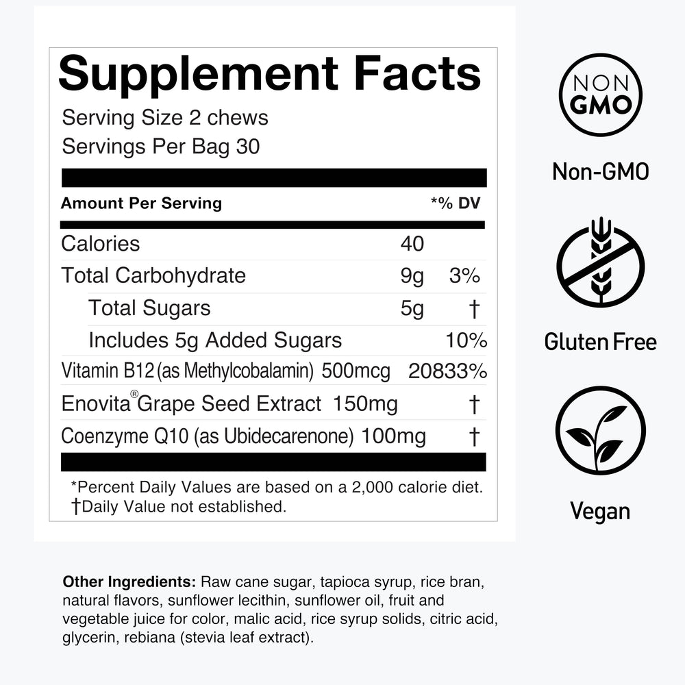 Illustration of 100mg CoQ10 in SuperGrapes Chews