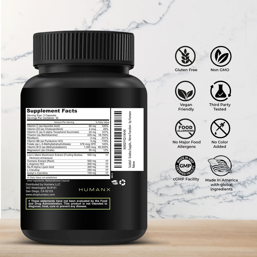 Close-up of Stabilized R-Lipoic Acid and natural ingredients in Sciatisil