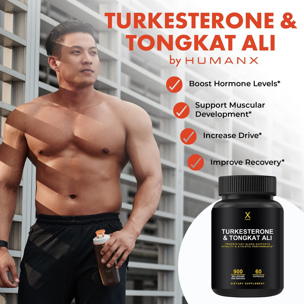 HUMANX Turkesterone & Tongkat Ali bottle label showing standardized ingredients
