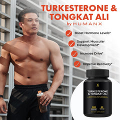 HUMANX Turkesterone & Tongkat Ali bottle label showing standardized ingredients