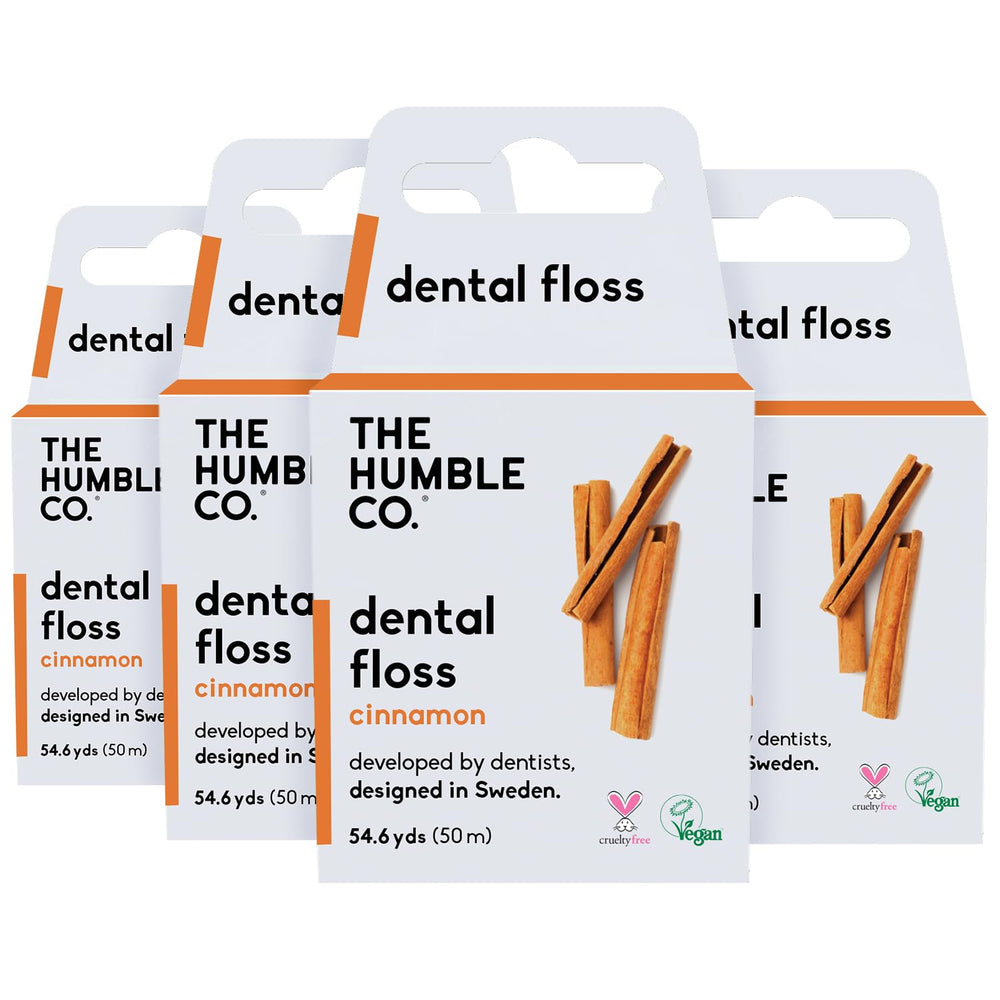 Front of The Humble Co. 4-pack Cinnamon dental floss packaging