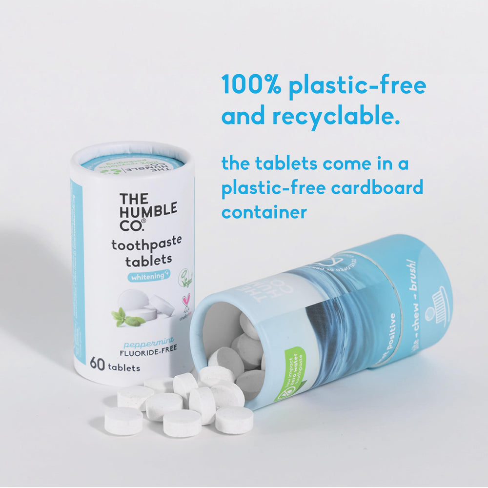 Vegan and fluoride-free toothpaste tablet label