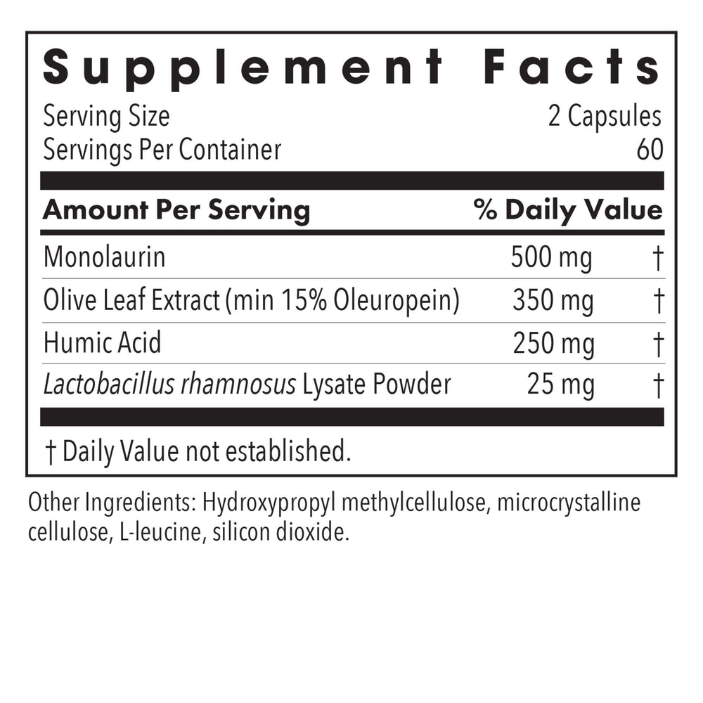 Humic-Monolaurin Complex with olive leaf illustration