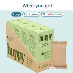 Nano hydroxyapatite shown as part of HUPPY toothpaste tablet formula