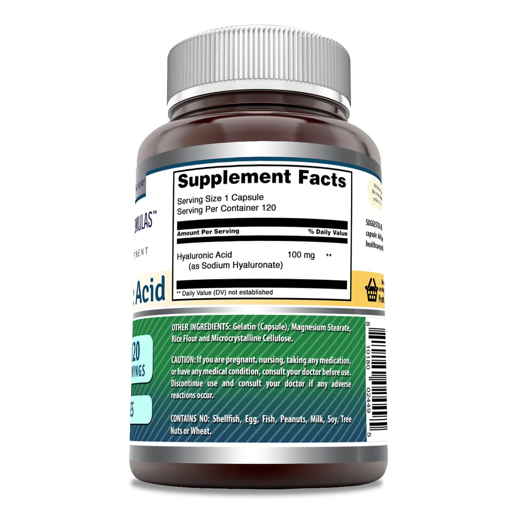 Hyaluronic acid 100 mg supplement, non-GMO, gluten-free, USA made