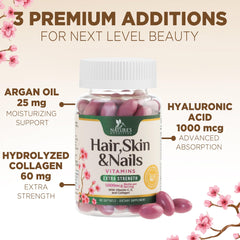 Hyaluronic acid and collagen in women's hair, skin, and nails vitamins.