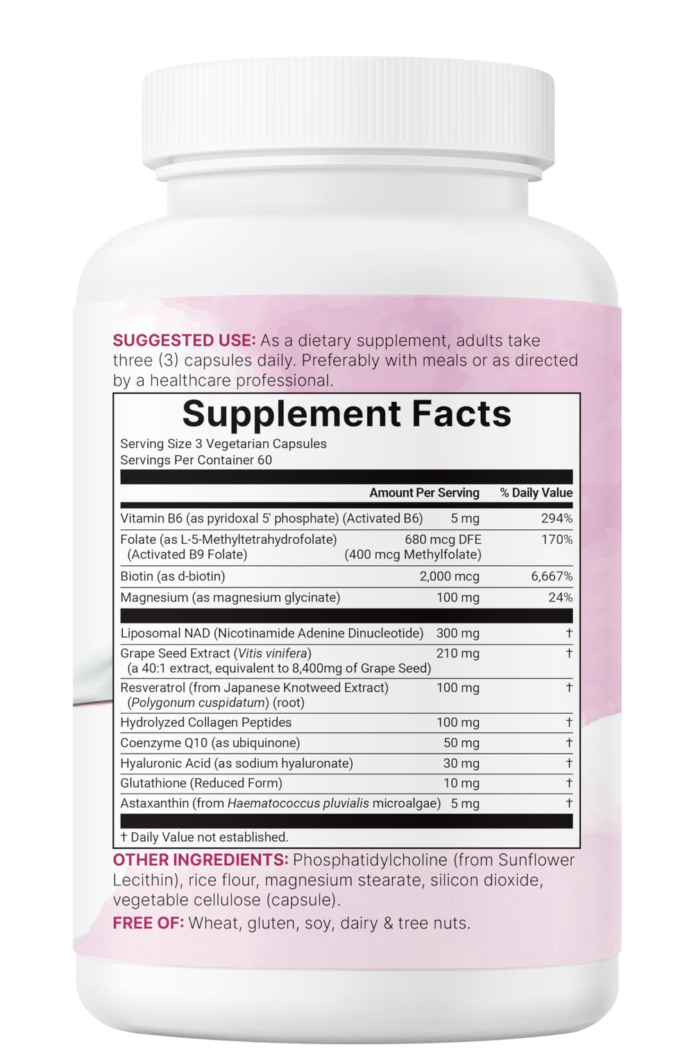 Hyaluronic acid, glutathione and astaxanthin with NAD+ formulation