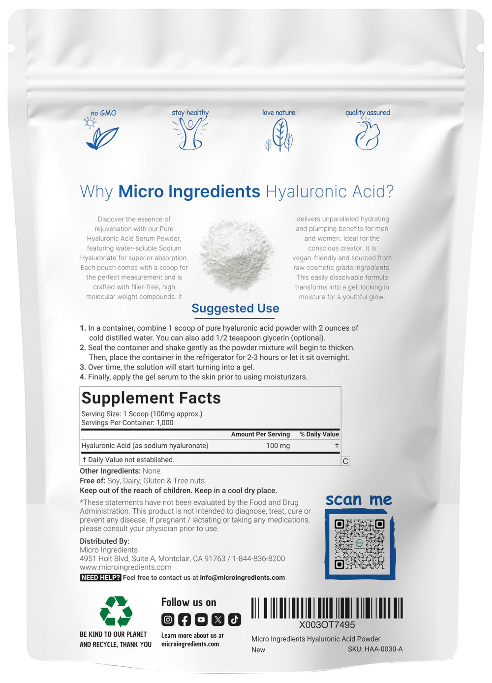 Packaging image of Hyaluronic Acid Serum Powder 100g
