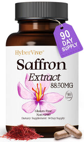 Front view of HyberVive Saffron Supplements bottle with 90 vegan capsules