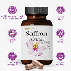 Made in USA branding on HyberVive saffron supplement bottle