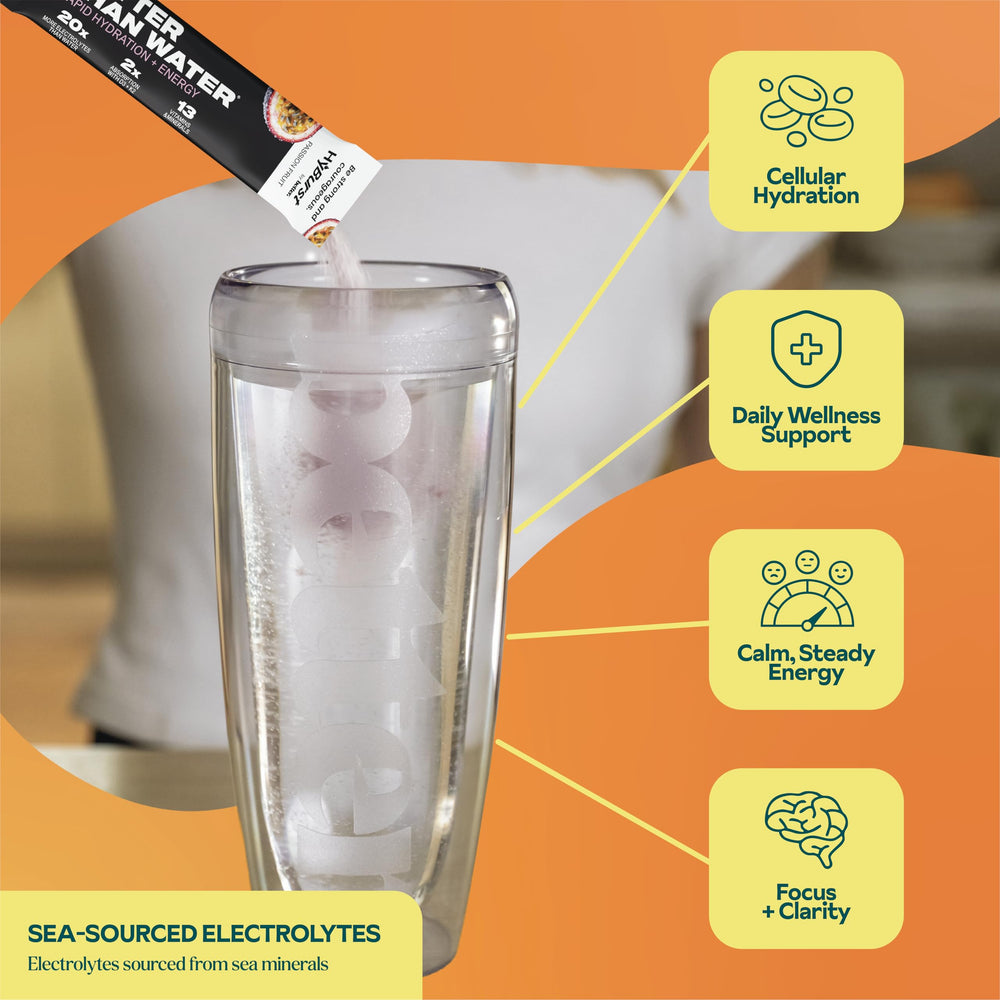 Hyburst passion fruit drink in a glass ready for calm focus and energy