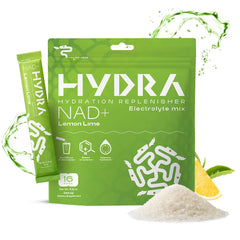 Hydra Powders NAD+ Electrolyte Packets Lemon Lime - box front