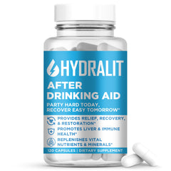Hydralit After Drinking Aid bottle, 120 capsules