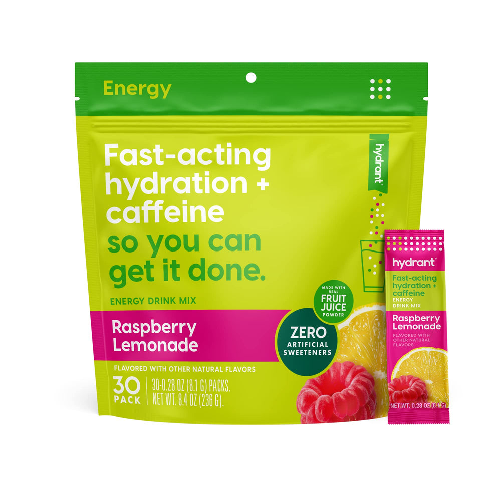 HYDRANT Raspberry Lemonade powder dissolves instantly for on-the-go hydration with crisp flavor.