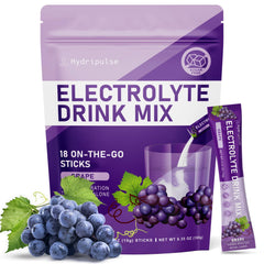 HydriPulse grape electrolyte packets side view for on-the-go hydration
