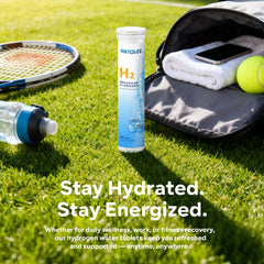 Lifestyle image showing healthy recovery and antioxidant support with hydrogen tablets
