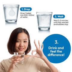 Hydroh tablets in hand indicating easy daily-use for a wellness routine